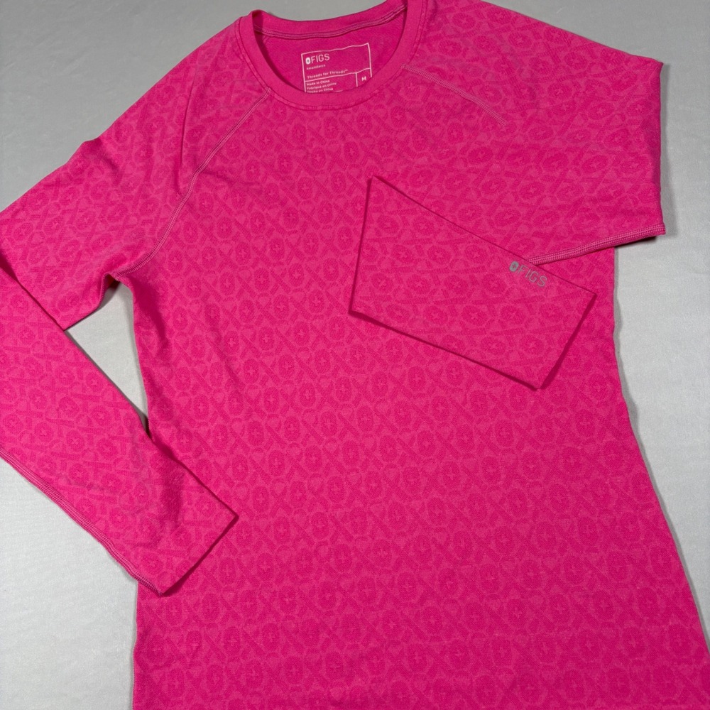 FIGS Salta Seamless Long Sleeve Underscrub Top Womens Medium Pink Antimicrobial